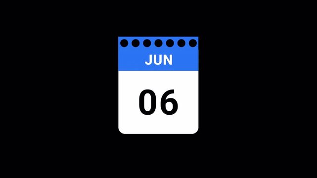 calender video animation of june month with transparent background, june month calender animation video with alpha channal in 4k.