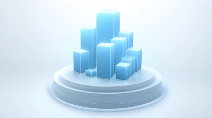 Fototapeta premium A bar graph on a podium, with a light blue color scheme and a white background, showcasing data visualization, business analysis, and corporate concept