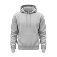 A light grey hoodie with a kangaroo pocket and drawstring hood on a white background. isolated on transparent background