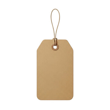 A brown cardboard tag with a string attached to it, isolated on a white background. isolated on transparent background