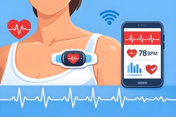 Wearable Patch Monitoring Heart Rhythm For Disease Diagnosis Simple Vector Style 