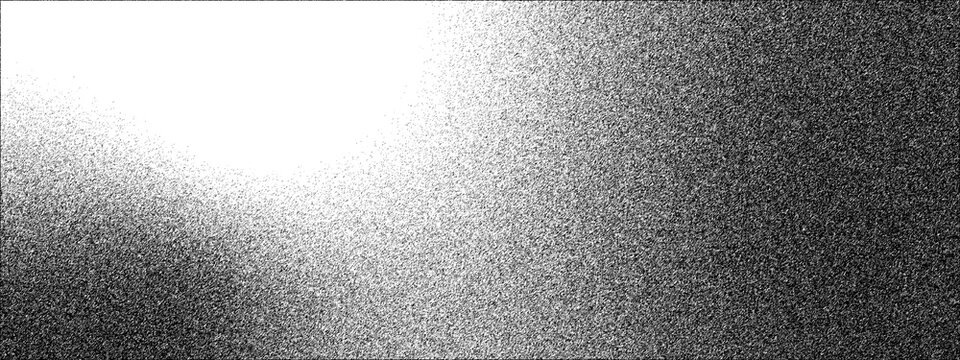 Monochrome dot pattern with grainy effect. White and black sand wallpaper. Retro pixelated backdrop.  Grain noise of black irregular dots and grainy halftone fade effect with sand dust particles. 