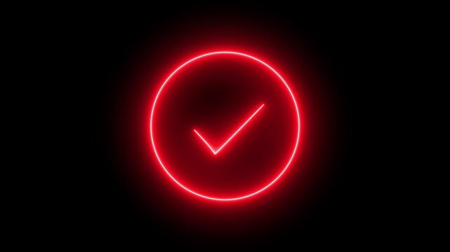 Check mark approval animation with circular confirmation indicator. Success verification symbol completed status and correct result. Validation check display for digital confirmation processes