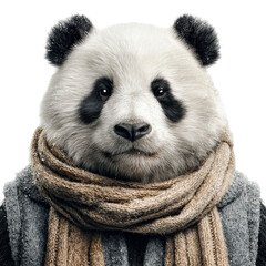 Obraz premium PNG of A charming panda wearing a cozy scarf, exuding warmth and friendliness.