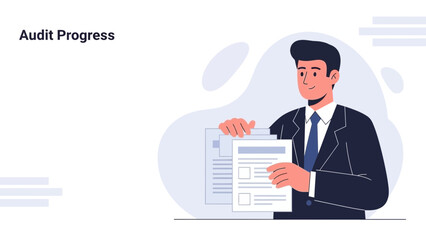 Business Man Showing Audit Progress Report with Document