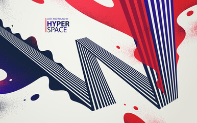 Blast of exploding lava over parallel lines in perspective vector abstract background, concept of order converting to chaos as entropy is rising, surreal fluid splash.