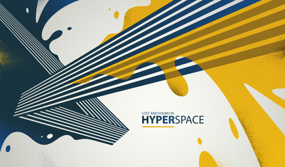 Fluid splash in motion over 3D lines in perspective space vector abstract background, energy blast explosion in chaos, surreal explosion art wallpaper.