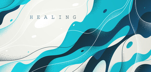 Blue lava shapes flow abstract background, vector wallpaper with liquid shapes flowing in dynamic motion, wavy water curves abstraction.