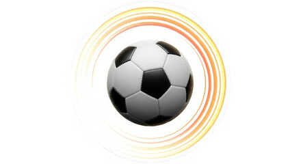 Fototapeta premium Realistic soccer ball emblem with dynamic abstract swirls and circles for sports themes isolated on transparent background