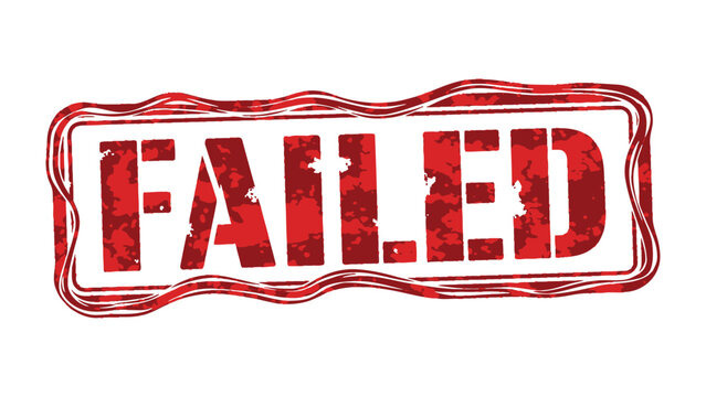 Failed Stamp: Bold red stamp declares FAILED, symbolizing a setback. The text conveys disappointment or an unfortunate outcome. This imagery is suitable for concepts related to assessment, evaluation.