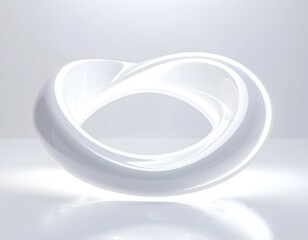 Elegant White Mobius Strip Sculpture on Reflective Surface.