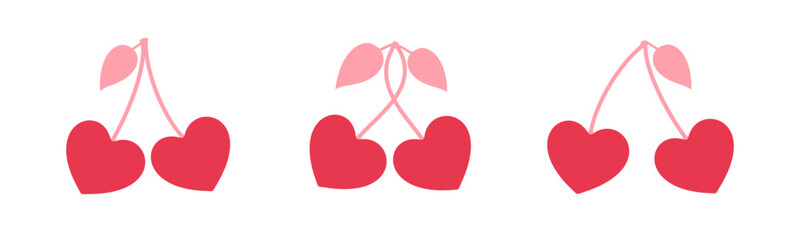 Fototapeta premium Cherry hearts icons, love romantic symbols