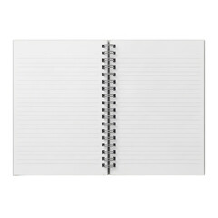A blank spiral-bound notebook with lined pages and a black coil binding. isolated on transparent background