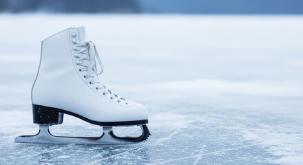 Close up of a white ice skate on the ice