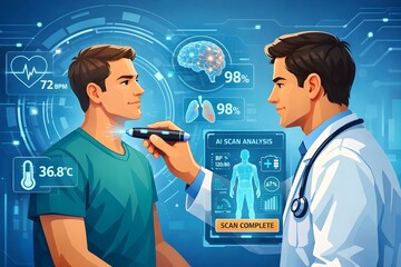 Doctor Using Compact AI Diagnostic pen to Scan Patient Vitals 