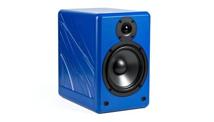 Obraz premium Vivid blue speaker with swirling marble-like pattern stands on a white background