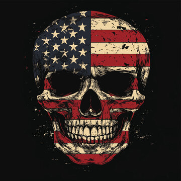 skull with american flag on black background , vector style simple color
