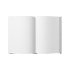 An open blank book with white pages on a plain white background. isolated on transparent background