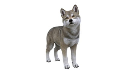 Obraz premium Gray and white Shiba Inu dog standing front view on white studio background