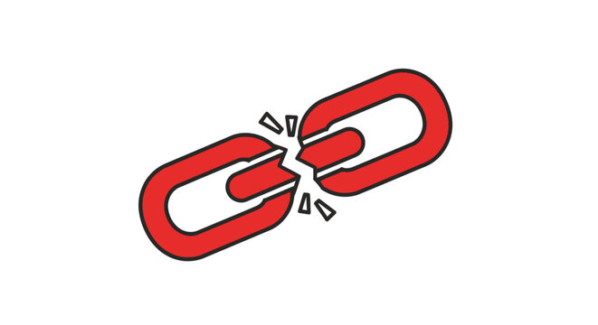 Broken Link Icon, 404 Error Symbol, Disconnected Chain, Flat Vector Warning