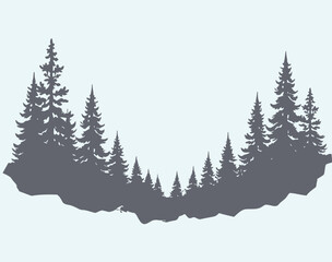 Obraz premium Silhouette of coniferous trees on a plain background