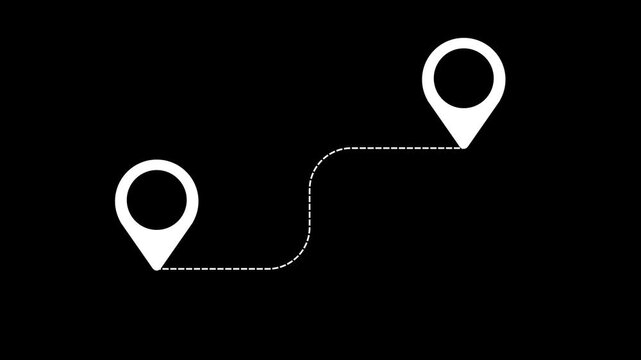 Travel journey location tracking animation. Abstract GPS route map point dark background. Animated GPS navigation route map point. Destination travel journey location tracking.