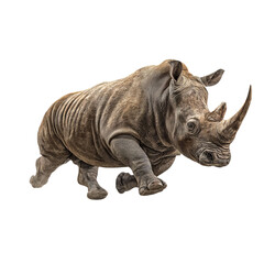 Fototapeta premium PNG of A powerful rhinoceros mid-run, showcasing its massive build and distinctive horn.