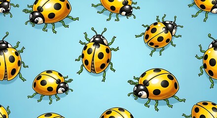 Obraz premium Vibrant ladybug pattern on light blue background