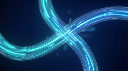 Abstract Intersecting Blue and Cyan Energy Tubes on a Dark Blue Background with Subtle Splashes