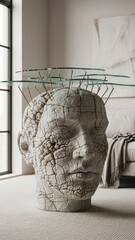 Abstract sculpture table inside modern living room