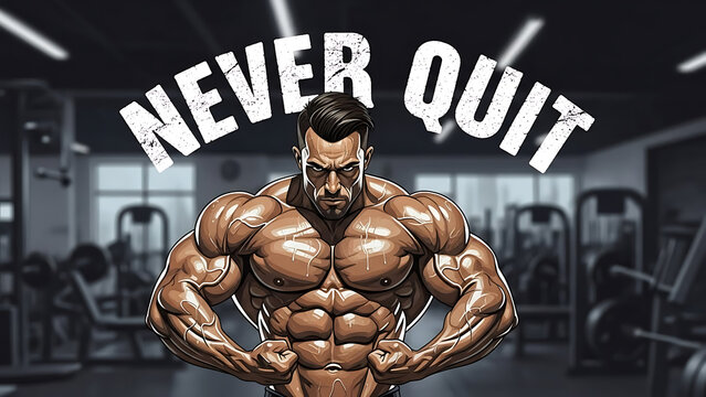 Muscular man, gym motivation, fitness inspiration, never quit