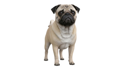 Obraz premium Fawn pug dog standing, front view, studio lighting, isolated on white background