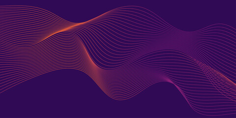 Abstract background with waves for banner. Medium banner size. Vector background with lines. Element for design isolated on dark purple. 