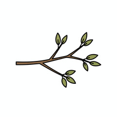Minimalist Illustration of a Branch with Fresh Green Leaves for Nature and Spring Themes