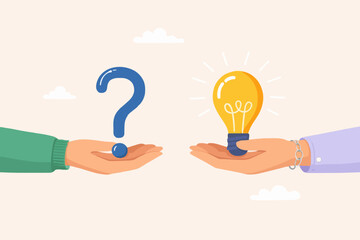 Hands with question and idea