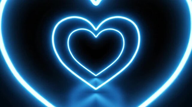 Glowing neon blue heart shapes on dark abstract background