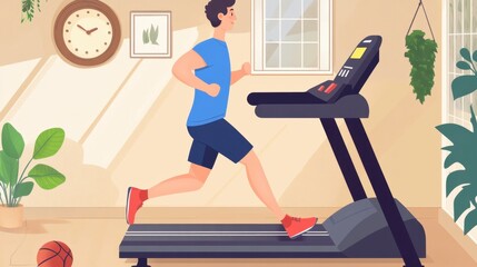 Man running on a treadmill at home