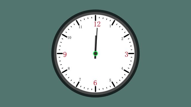 Analog wall clock spinning animation through the hours. analog clock timer circle animated