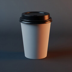 Blank white paper coffee cup with black lid, isolated on a dark background for easy branding and design mockups.