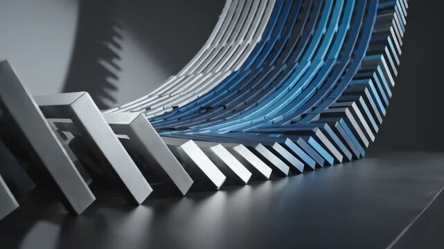 Abstract metallic structure with blue and grey slats
