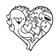 Naklejka premium Cartoon monsters in a heart shape