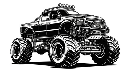 Monster Truck Extreme Off-Road Vehicle, Powerful Custom Pickup Truck Illustration © Aziz