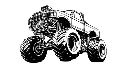 Monster Truck Illustration - Off-Road Vehicle with Large Tires and Powerful Engine © Aziz