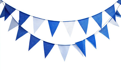 Fototapeta premium Blue White Triangular Bunting Pennant Flag – Decorative for Party, Festival, Celebration (Isolated White)