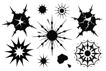set of explosion crack silhouette line art vector illustration with a white background