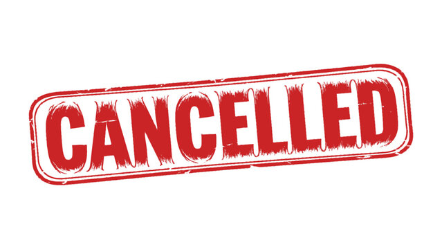 Red Stamp of Cancellation: A bold red stamp prominently displays the word CANCELLED, conveying a message of termination or cessation with a sense of finality.