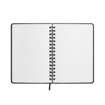 A simple line drawing of an open spiral notebook on a plain white background. isolated on transparent background