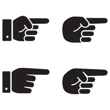 Set of Four Pointing Hands Icons - Simple Black and White Vector Gestures for Communication and Direction