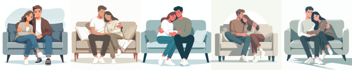 vector of a couple hugging affectionately on sofa