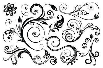Fototapeta premium set of elegant swirls decorative flourishes silhouette line art vector illustration with a white background
